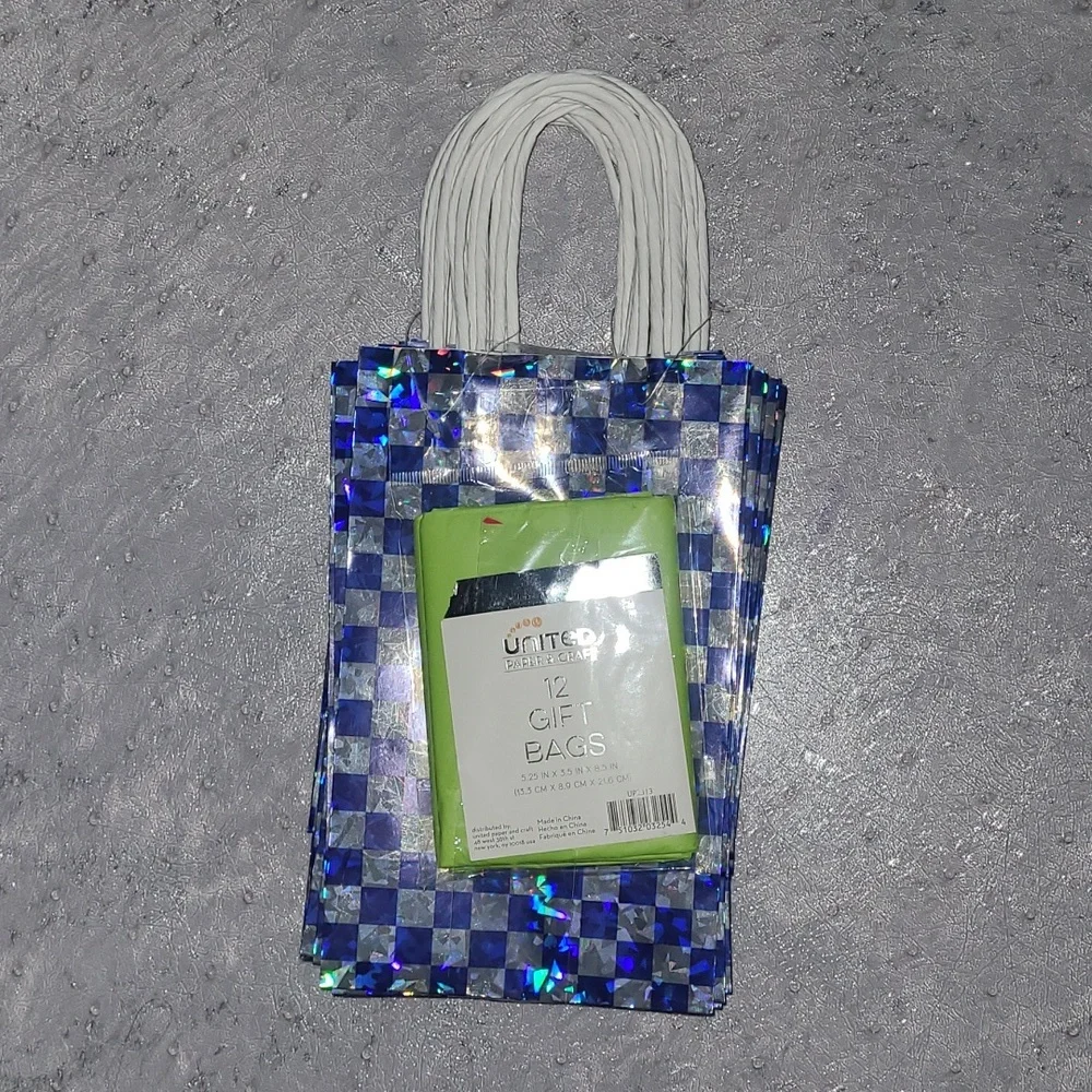 Colorful Checkered Gift Bags w/Tissue Paper- Set Of 12